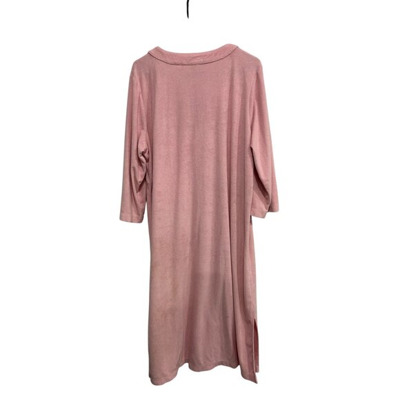 Quacker Factory French Terry Lounge Dress Pink Sz XL Mother Of Pearl Buttons - Picture 2 of 10